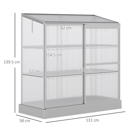 3 Tier Aluminium Frame Mini Greenhouse with Polycarbonate Panels - Silver
