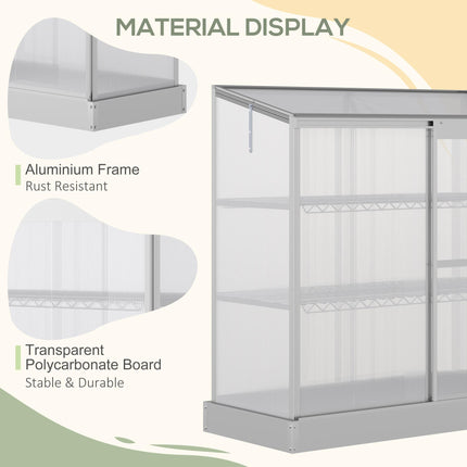 3 Tier Aluminium Frame Mini Greenhouse with Polycarbonate Panels - Silver