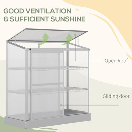 3 Tier Aluminium Frame Mini Greenhouse with Polycarbonate Panels - Silver