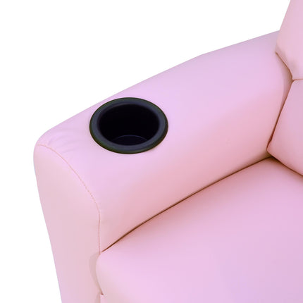 Children's Recliner Armchair with Cup Holder and Reclining Footrest - Pink PU Leather