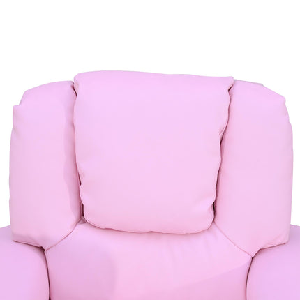 Children's Recliner Armchair with Cup Holder and Reclining Footrest - Pink PU Leather