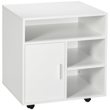 Multi-Storage Mobile Printer Stand with Wheels 60L x 50W x 65.5H cm - White
