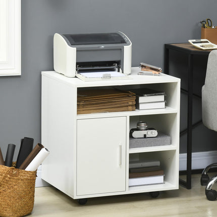 Multi-Storage Mobile Printer Stand with Wheels 60L x 50W x 65.5H cm - White