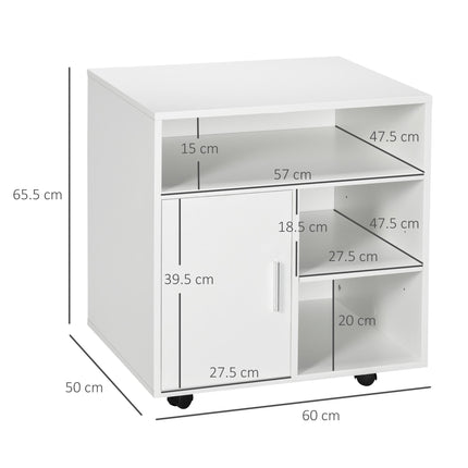 Multi-Storage Mobile Printer Stand with Wheels 60L x 50W x 65.5H cm - White