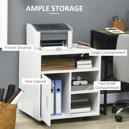 Multi-Storage Mobile Printer Stand with Wheels 60L x 50W x 65.5H cm - White