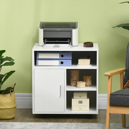 Multi-Storage Mobile Printer Stand with Wheels 60L x 50W x 65.5H cm - White