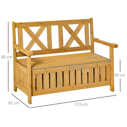 2 Seater Wood Garden Bench with Storage Chest and High Back - Brown