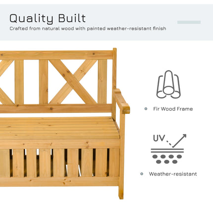 2 Seater Wood Garden Bench with Storage Chest and High Back - Brown