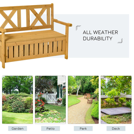 2 Seater Wood Garden Bench with Storage Chest and High Back - Brown