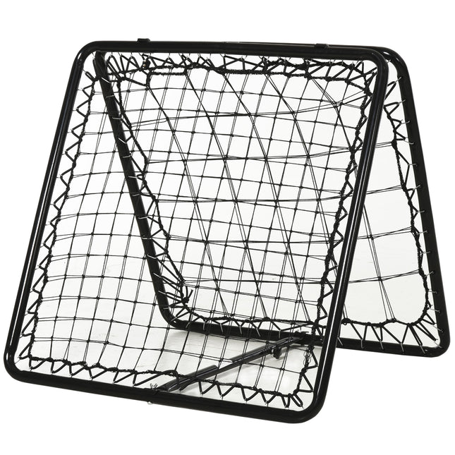 Angle Adjustable Double Sided Rebounder Net Training Aid for Football, Baseball & Basketball 75L x 75W cm - Black