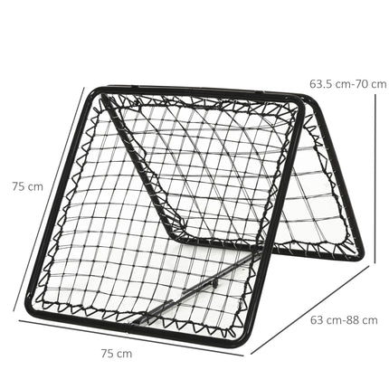 Angle Adjustable Double Sided Rebounder Net Training Aid for Football, Baseball & Basketball 75L x 75W cm - Black