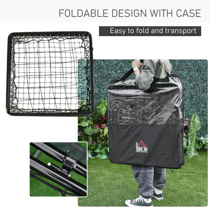 Angle Adjustable Double Sided Rebounder Net Training Aid for Football, Baseball & Basketball 75L x 75W cm - Black