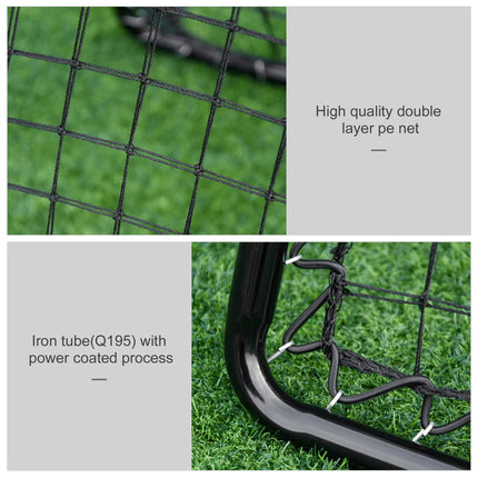 Angle Adjustable Double Sided Rebounder Net Training Aid for Football, Baseball & Basketball 75L x 75W cm - Black