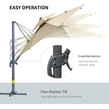 3m Cantilever Parasol w/ Solar Lights Power Bank Base 360¬∞ Spin Khaki