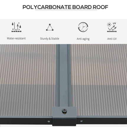 4 x 3m Outdoor Hardtop Pergola with PC Roof, Aluminium Frame, Curtains Wall Lean-To Gazebo - Grey
