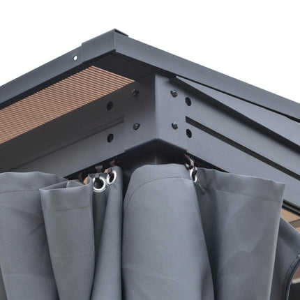 4 x 3m Outdoor Hardtop Pergola with PC Roof, Aluminium Frame, Curtains Wall Lean-To Gazebo - Grey