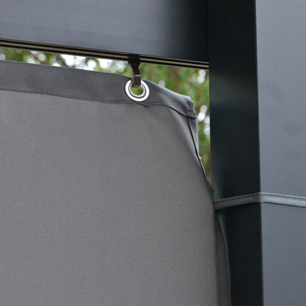 4 x 3m Outdoor Hardtop Pergola with PC Roof, Aluminium Frame, Curtains Wall Lean-To Gazebo - Grey