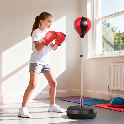 Kids Freestanding PU Boxing Punch Bag with Gloves - Black/Red