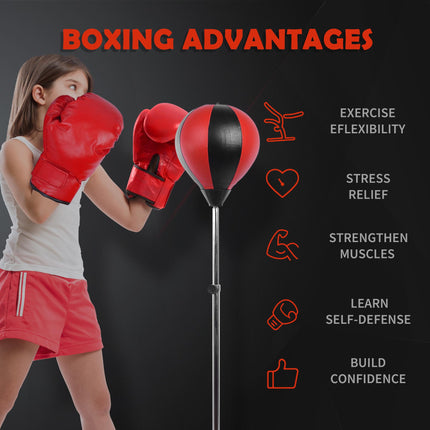 Kids Freestanding PU Boxing Punch Bag with Gloves - Black/Red