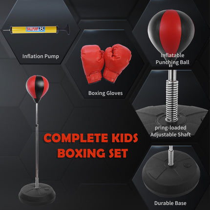 Kids Freestanding PU Boxing Punch Bag with Gloves - Black/Red