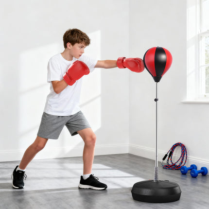 Kids Freestanding PU Boxing Punch Bag with Gloves - Black/Red