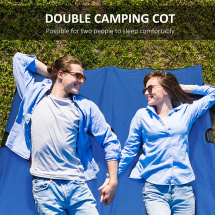 Double Camping Cot Lightweight Portable with Carry Bag - Blue