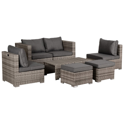 8 Piece Grey Rattan Garden Sofa Set with Cushions and Tables