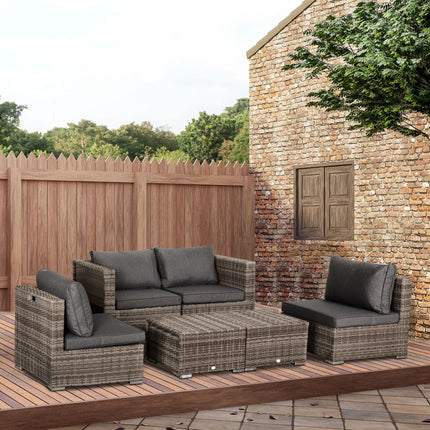 8 Piece Grey Rattan Garden Sofa Set with Cushions and Tables