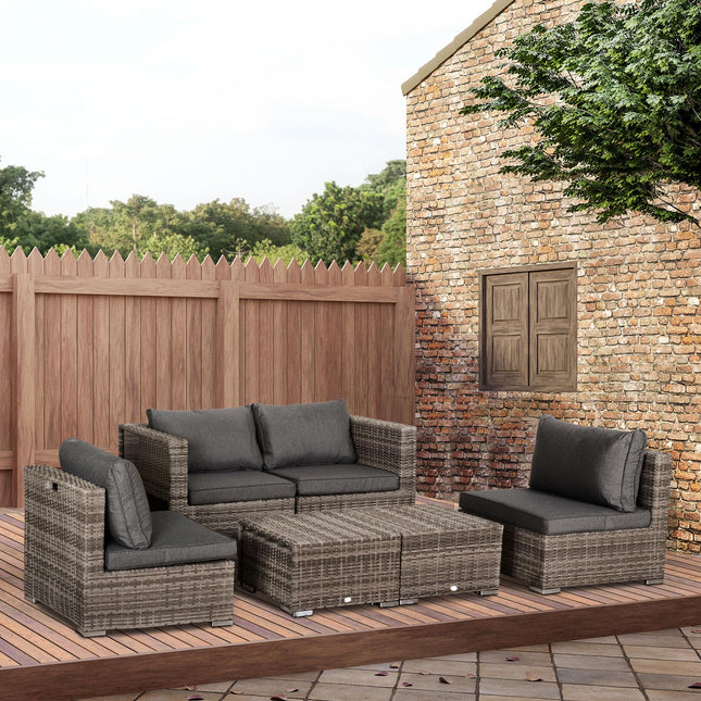 8 Piece Grey Rattan Garden Sofa Set with Cushions and Tables