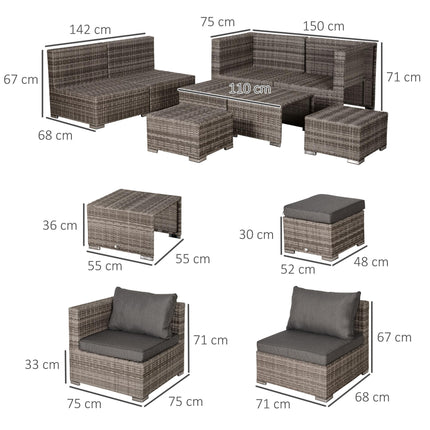 8 Piece Grey Rattan Garden Sofa Set with Cushions and Tables