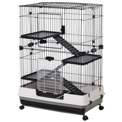 3 Tier Rolling Small Animal Cage with Platform Ramp and Removable Tray 81.2 x 52.7 x 110 cm - Black White