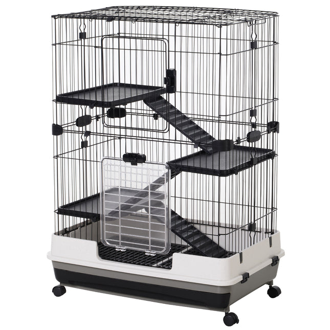 3 Tier Rolling Small Animal Cage with Platform Ramp and Removable Tray 81.2 x 52.7 x 110 cm - Black White