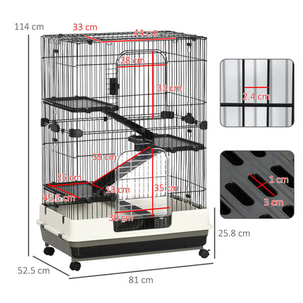 3 Tier Rolling Small Animal Cage with Platform Ramp and Removable Tray 81.2 x 52.7 x 110 cm - Black White