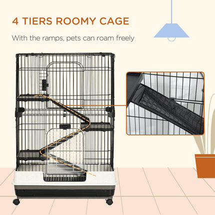 3 Tier Rolling Small Animal Cage with Platform Ramp and Removable Tray 81.2 x 52.7 x 110 cm - Black White