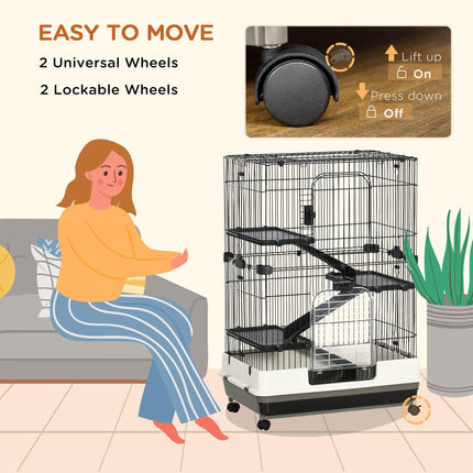 3 Tier Rolling Small Animal Cage with Platform Ramp and Removable Tray 81.2 x 52.7 x 110 cm - Black White