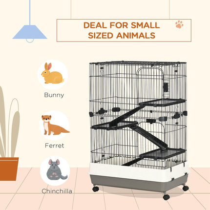 3 Tier Rolling Small Animal Cage with Platform Ramp and Removable Tray 81.2 x 52.7 x 110 cm - Black White