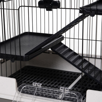 3 Tier Rolling Small Animal Cage with Platform Ramp and Removable Tray 81.2 x 52.7 x 110 cm - Black White