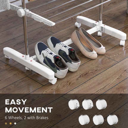 Adjustable 4-Layer Folding Garment Rack with Wheels - White & Silver
