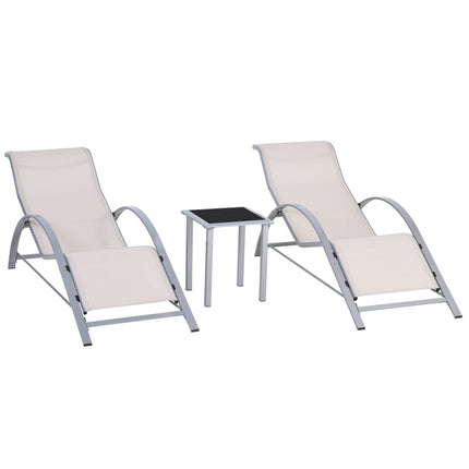 3 Pieces Lounge Chair Set Metal Frame Garden Outdoor Recliner Sunbathing Chair Set Metal Frame Garden Outdoor Recliner Sunbathing Chair W