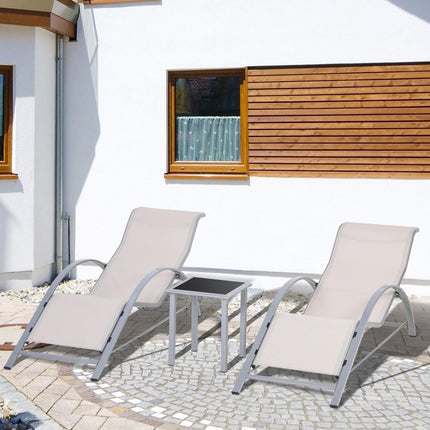 3 Pieces Lounge Chair Set Metal Frame Garden Outdoor Recliner Sunbathing Chair Set Metal Frame Garden Outdoor Recliner Sunbathing Chair W