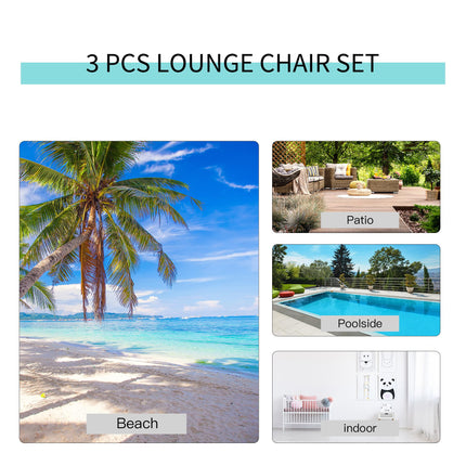 3 Pieces Lounge Chair Set Metal Frame Garden Outdoor Recliner Sunbathing Chair Set Metal Frame Garden Outdoor Recliner Sunbathing Chair W