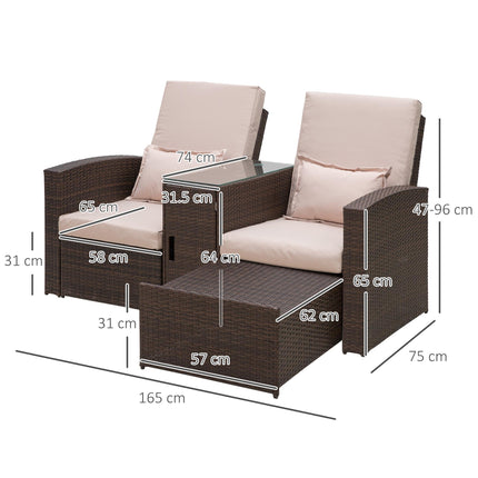 3 Piece Outdoor Rattan Sofa Set With Cushions - Brown