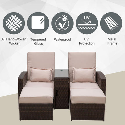 3 Piece Outdoor Rattan Sofa Set With Cushions - Brown