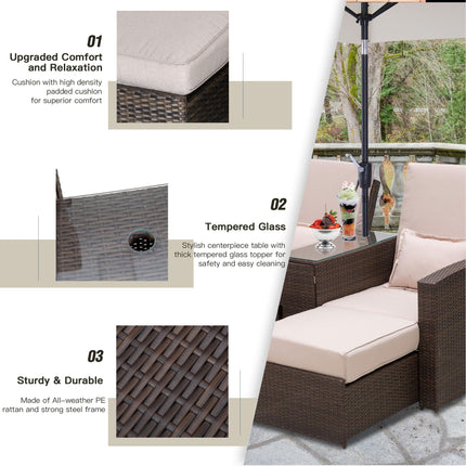 3 Piece Outdoor Rattan Sofa Set With Cushions - Brown