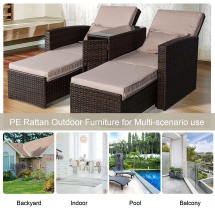 3 Piece Outdoor Rattan Sofa Set With Cushions - Brown