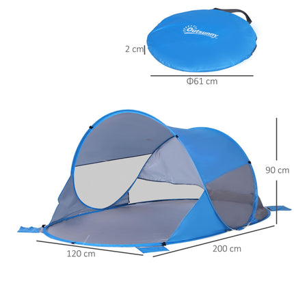2 Person Pop-Up Beach Tent with UV Protection and Carry Bag - Blue