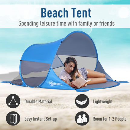 2 Person Pop-Up Beach Tent with UV Protection and Carry Bag - Blue