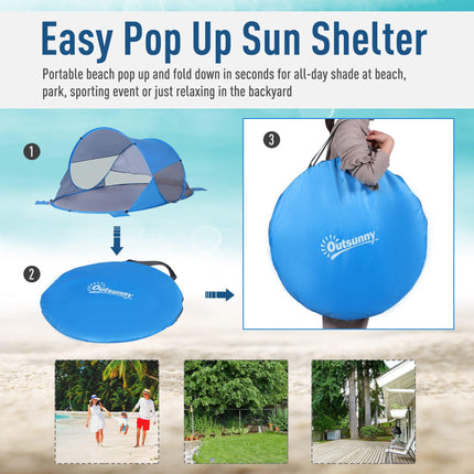 2 Person Pop-Up Beach Tent with UV Protection and Carry Bag - Blue