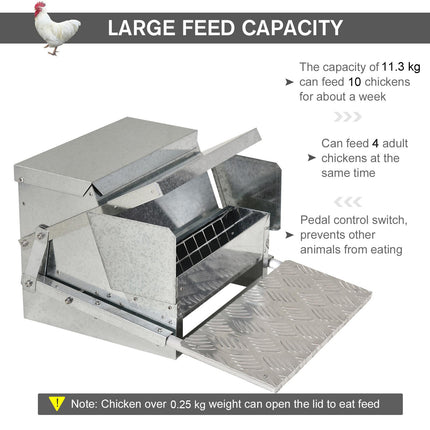 11.5kg Automatic Chicken Poultry Feeder with Galvanized Steel & Aluminium Build - Silver