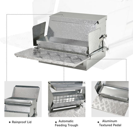 11.5kg Automatic Chicken Poultry Feeder with Galvanized Steel & Aluminium Build - Silver